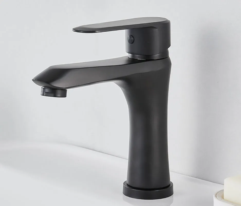 

Bathroom Faucet,Modern Copper Single Hole Bathroom Sink Faucet Single Handle Vanity Faucet, With Hot and cold water,Black/Chrome