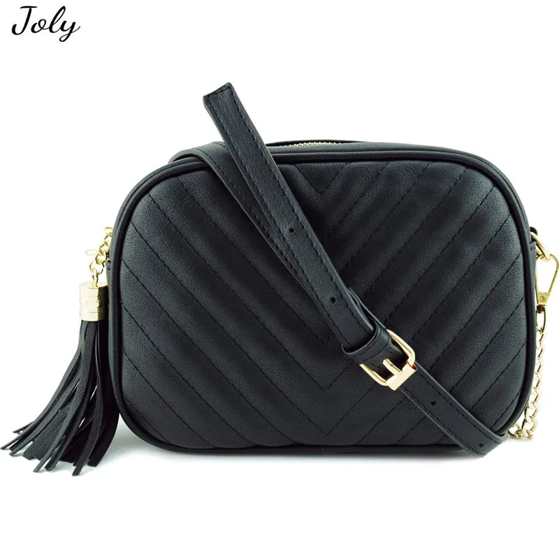 

Simple Shoulder Crossbody Bag with Metal Chain Strap and Tassel Top Zipper