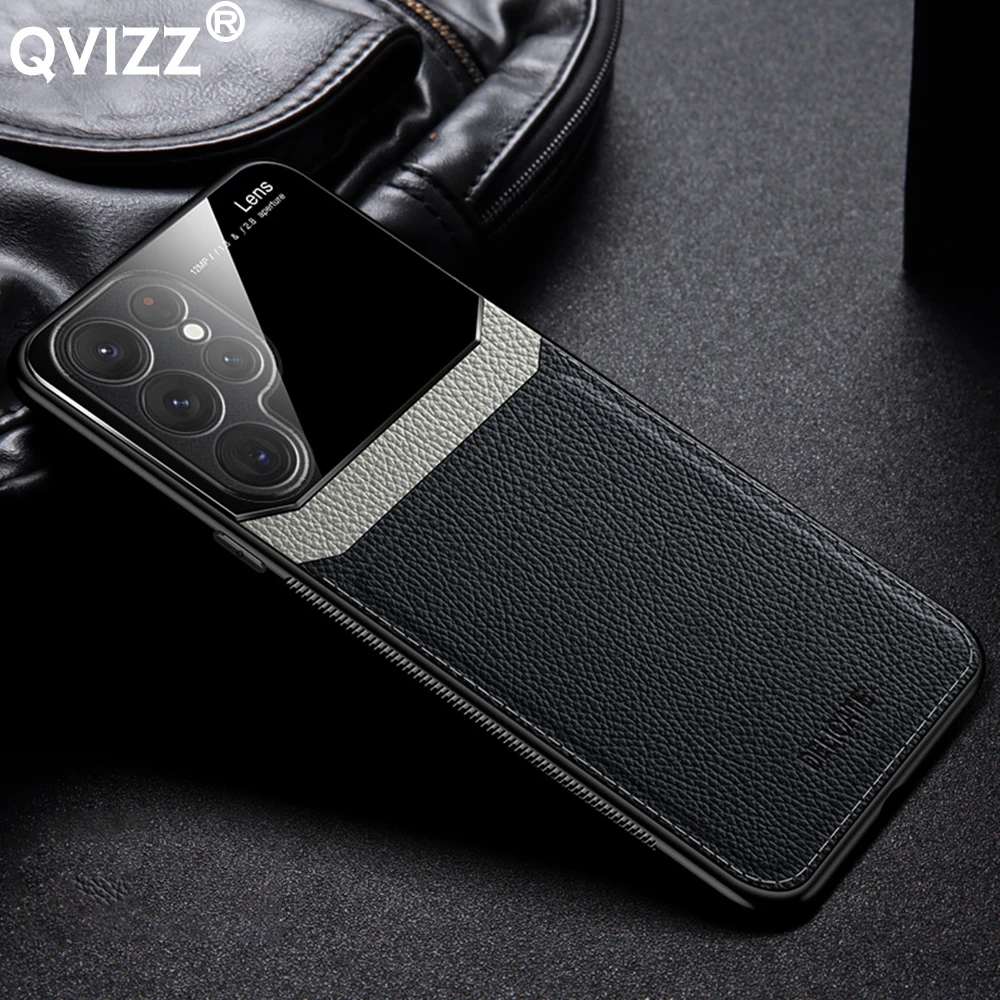 

Leather Case for Samsung Galaxy S23 Ultra Plus S23Ultra Luxury Plexiglass Shockproof Soft Edges Hard Phone Cover SamsungS23Ultra