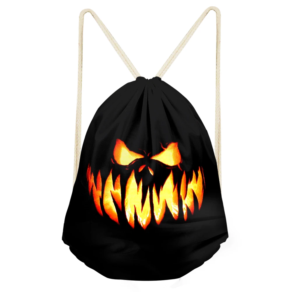 Dark Pumpkin Face Print Drawstring Bag Fashion Sports Fitness Backpack Multifunction Unisex Double Shoulder Rucksack Outdoor 