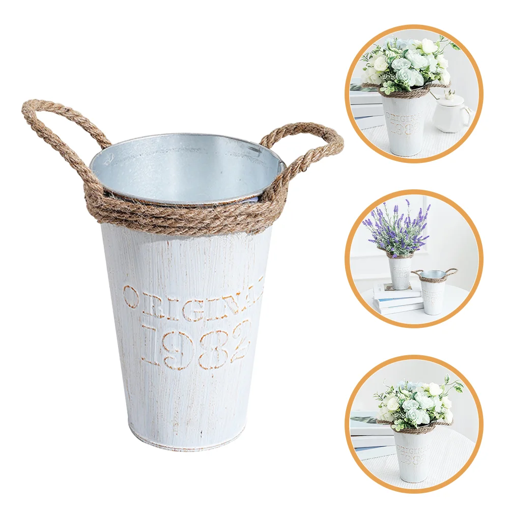 

Decor Flower Buckets Vintage Pot Decorative Dried Home Iron Vase Portable Office Metal