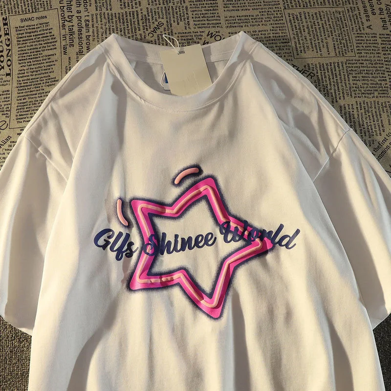 

Футболка женская с принтом звезд, 100% хлопок, летняя