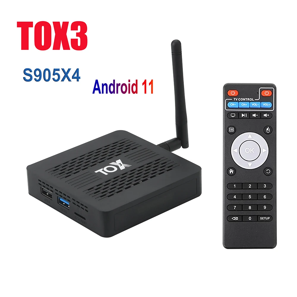 TOX3 4ГБ 32ГБ ТВ-приставка Android 11 Amlogic S905X4 Сет Топ 2.4ГГц/5ГГц BT4.1 Поддержка MP3 AAC WMA RM FLAC Умный вкл.