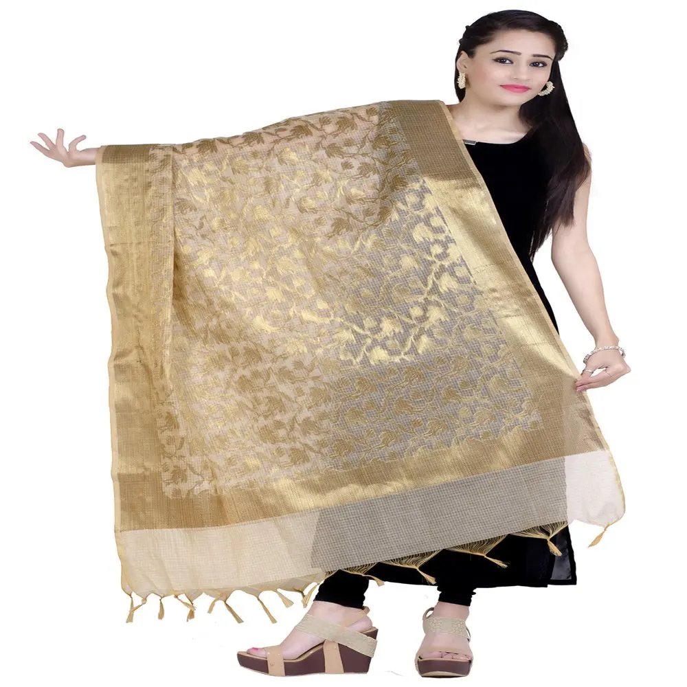 

Women`s Handwoven Beige Zari Work Banarasi Dupatta Stole Scarf,Free Size (D111BEI)