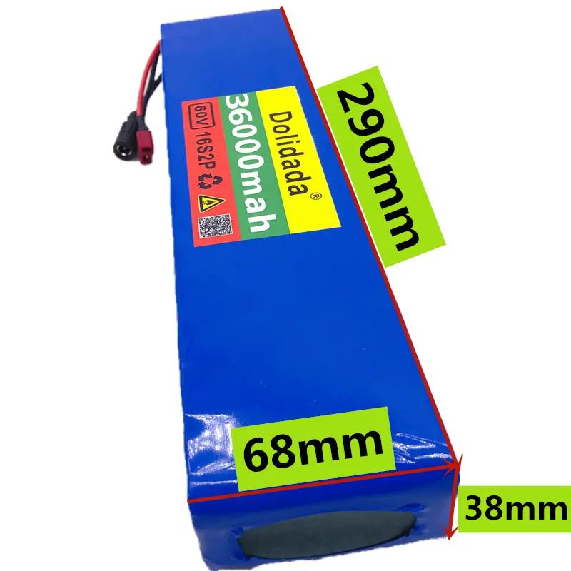Фото Dolidada60V 16S2P 36Ah 18650 литий-ионный аккумулятор 67,2 V 36000mAh Электрический велосипед Ebike Scooter с BMS 1000 Вт Tplug №2