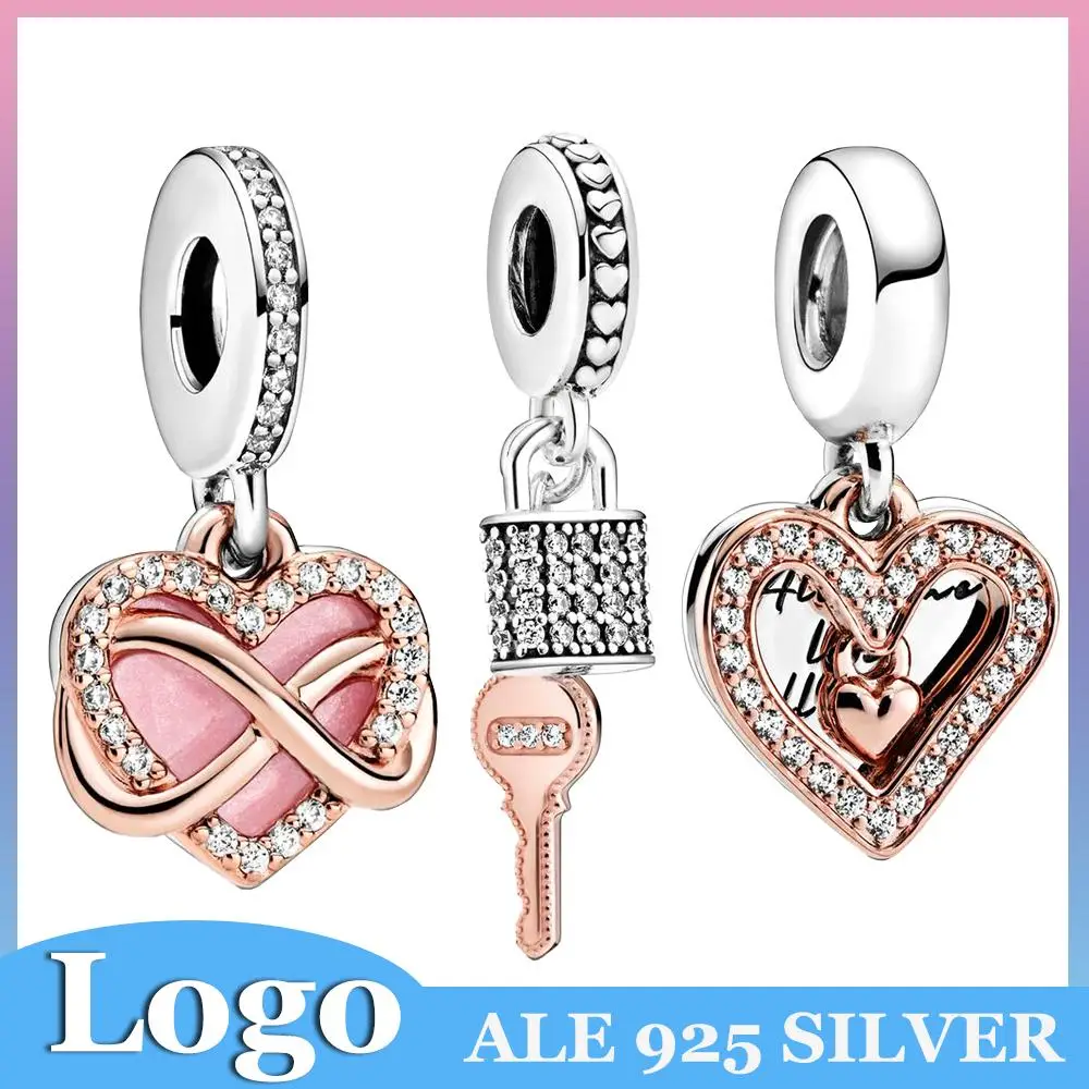 

Pandora 925 Sterling Silver Sparkling Padlock and Key,Freehand Heart,Infinity Heart Charms Dangle Fits Women Jewelry Making