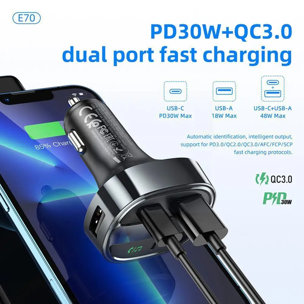 

Car Handsfree Bluetooth 5.0 FM Transmitter Wireless Accessories MP3 PD30W USB Audio Fast Car Receiver Charger Player Dual Z7M0