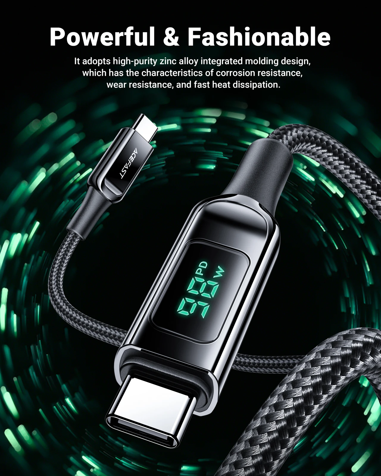 ACEFAST Телефонная линия с быстрой зарядкой USB - C до 5A 100W для iPhone 16 / 15 Pro Max LED дисплей