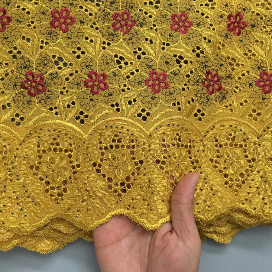 SJD LACE 5 ярдов желтые африканские камни кружевная ткань хлопковая швейцарская