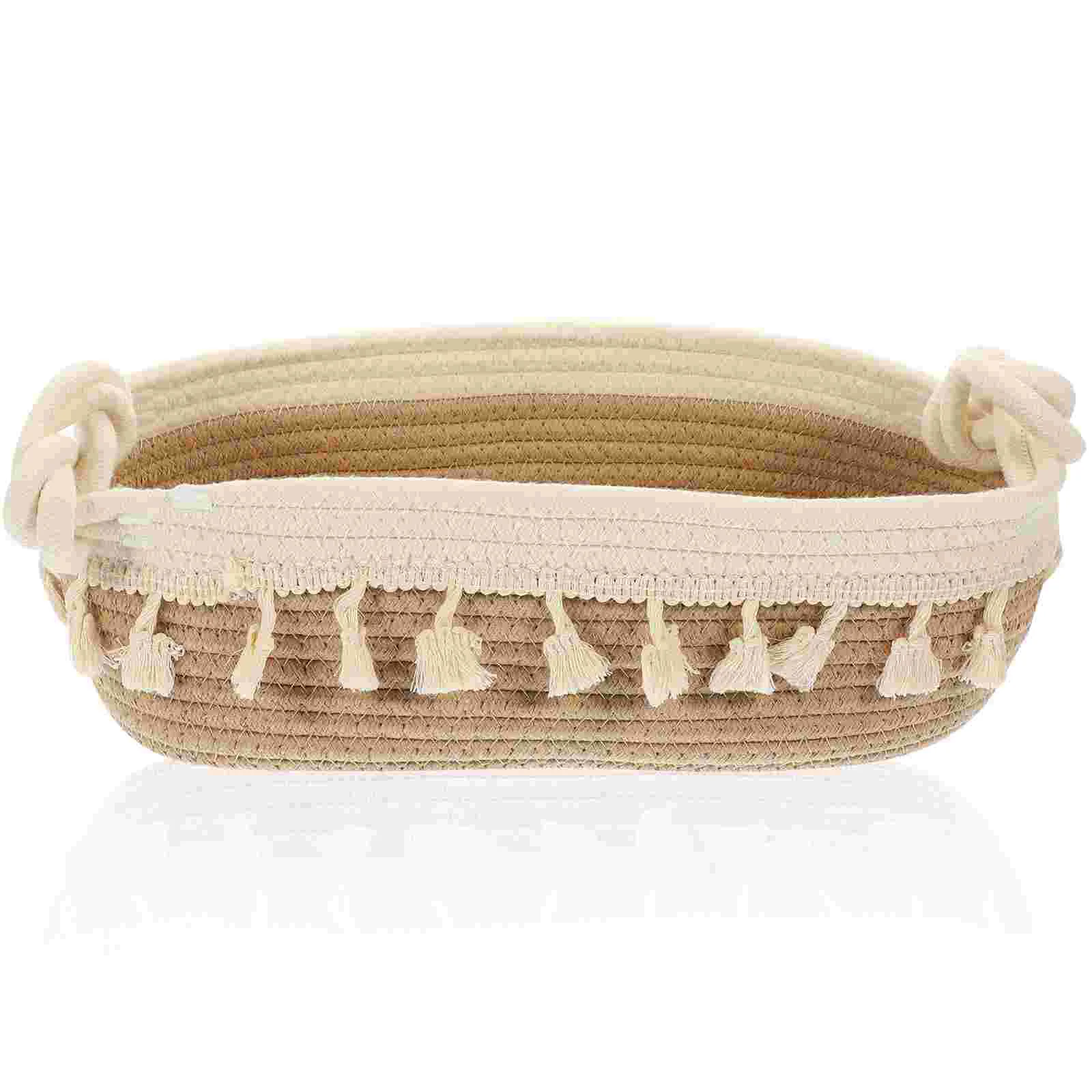 

Basket Storage Woven Baskets Rope Wicker Cotton Organizer Macrame Rattan Bohemiandecor Candy Toilet Makeup Fruit Tray Desktop