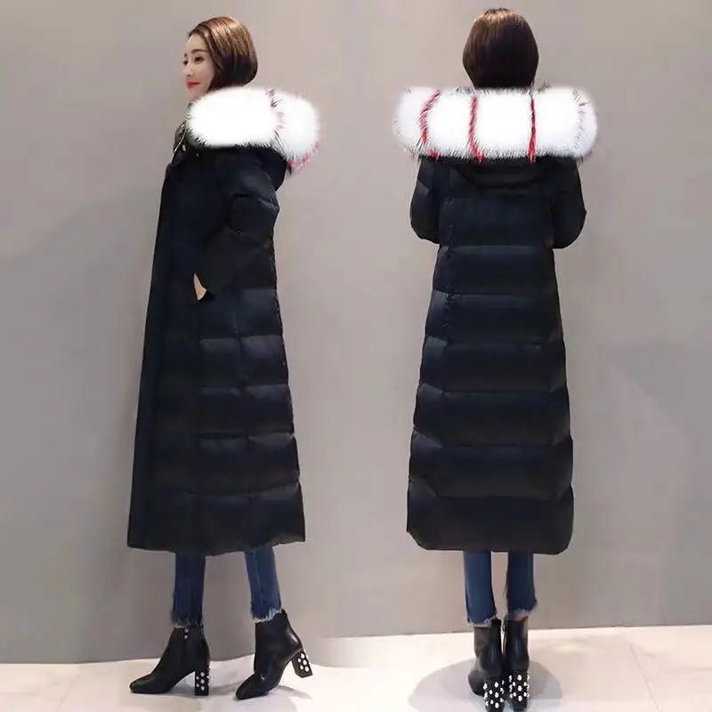 2022 New Down Padded Jacket Women's Mid-length Slim Fit Over-the-knee Long Padded Jacket Thickened Winter Hooded Jacket Women