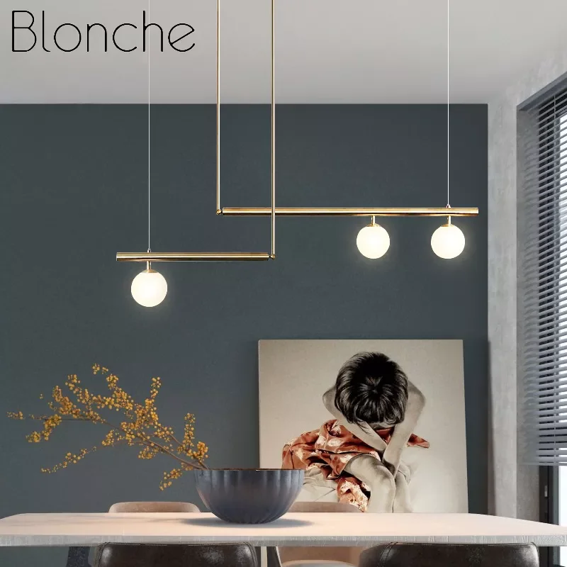 Modern Glass Ball Chandelier Lighting Designer Line Chandelier Suspension Black/Gold Nordic Light Fixture Lustres Hanging LIghts