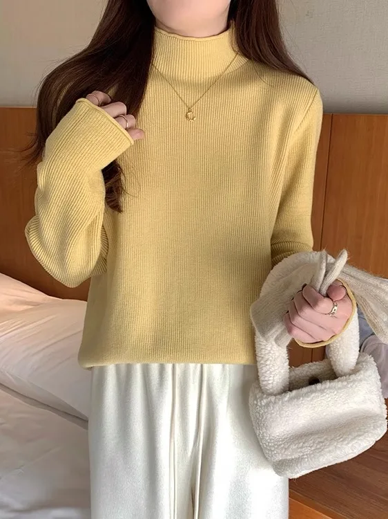 Корейская серия бархатный теплый утолщенный вязаный свитер с полувысоким