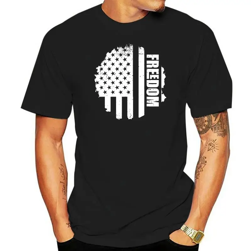 

Black Distressed American Freedom Flag T-Shirt Men'S S-3Xl Us 100% Cotton Unisex Men Women Tee Shirt