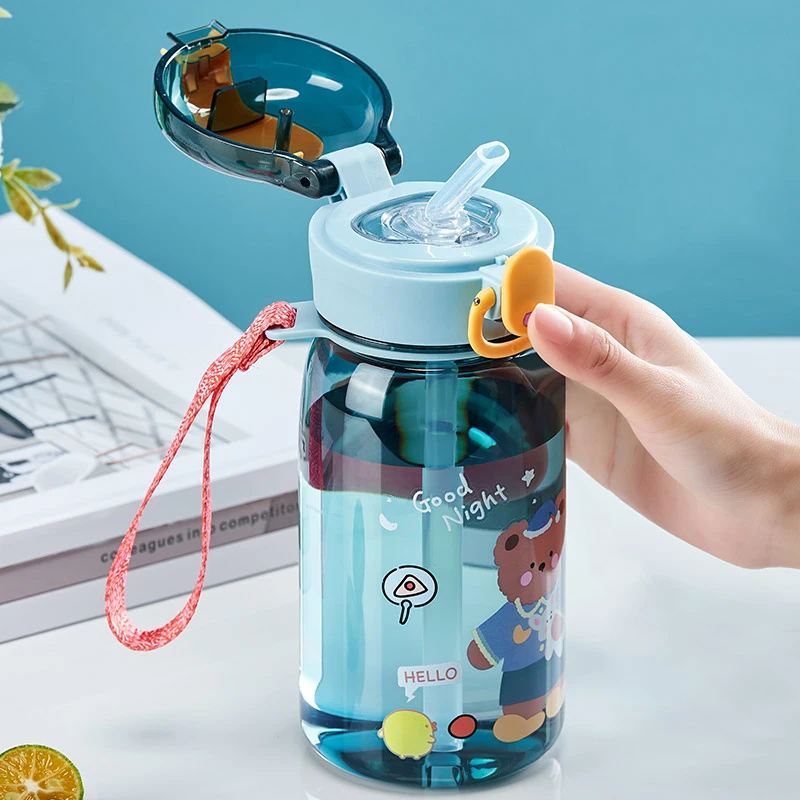 

400ml Cute Water Straw Cup Sippy Kids Cartoon BPA Free Leakproof Water Bottles Bear Outdoor Portable Drink Bottle Children's Cup