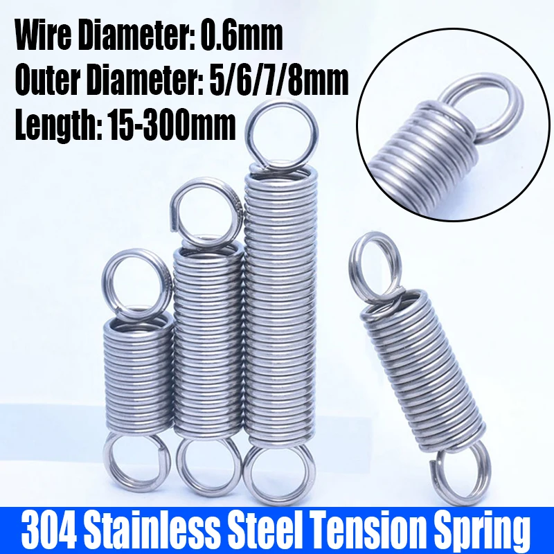 

1/10PCS 0.6mm Wire Dia 304 Stainless Steel O Ring Hook Extension Spring Tension Spring Coil Spring Dual Hook Spring L=15-300mm