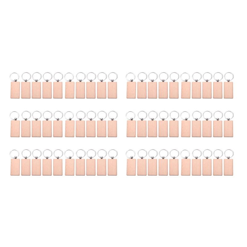

60Pcs Blank Rectangle Wooden Key Chain DIY Wood Keychains Key Tags Can Engrave DIY Gifts