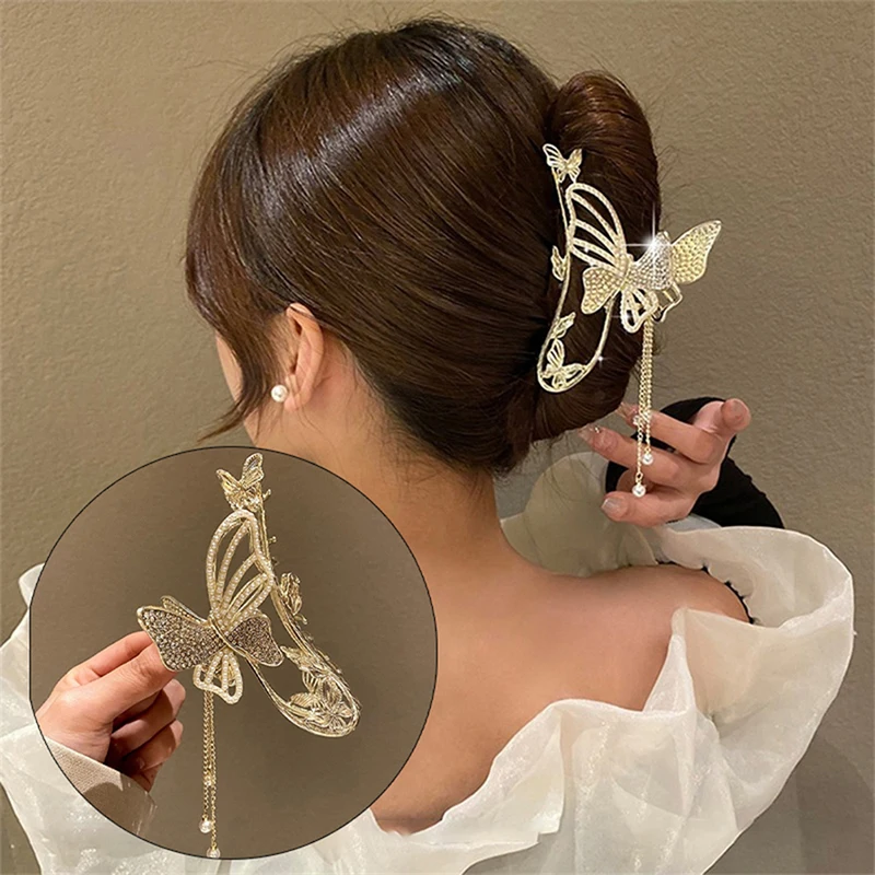 

Tassel Butterfly Hair Clip Pearl Hair Claw Metal Barrette Women Shark Clip Girl Hairpin Female Headwear Hair Accessories