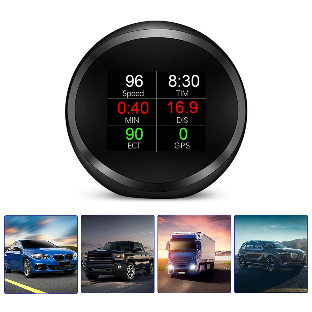 

Универсальный Автомобильный дисплей OBD2 HUD Предупреждение о превышении скорости, датчик температуры масла, воды, GPS, цифровой спидометр, умны...