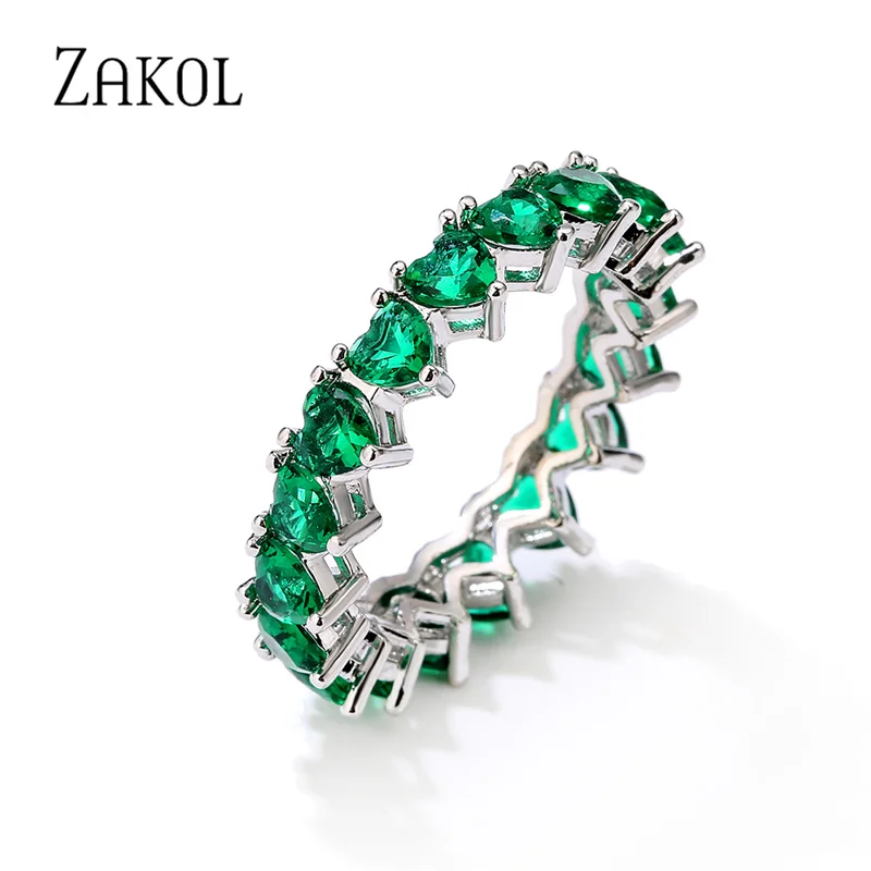 

ZAKOL Brand Newest Green Heart AAA Cubic Zirconia Engagement Finger Rings for Women Trendy Crystal Party Bridal Jewelry RP2263