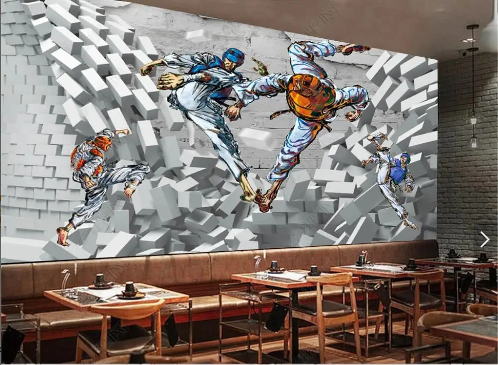 3d фото обои на заказ роспись соревнование по тхэквондо рекламная акция