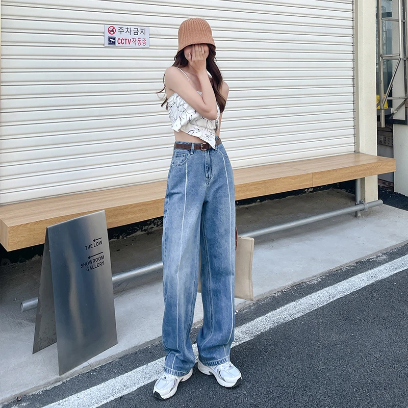 

Women's Jeans 2022 New Spring and Summer Retro Midline Straight-leg Jeans Women's High-waisted Slim Sagging Dirty Pants