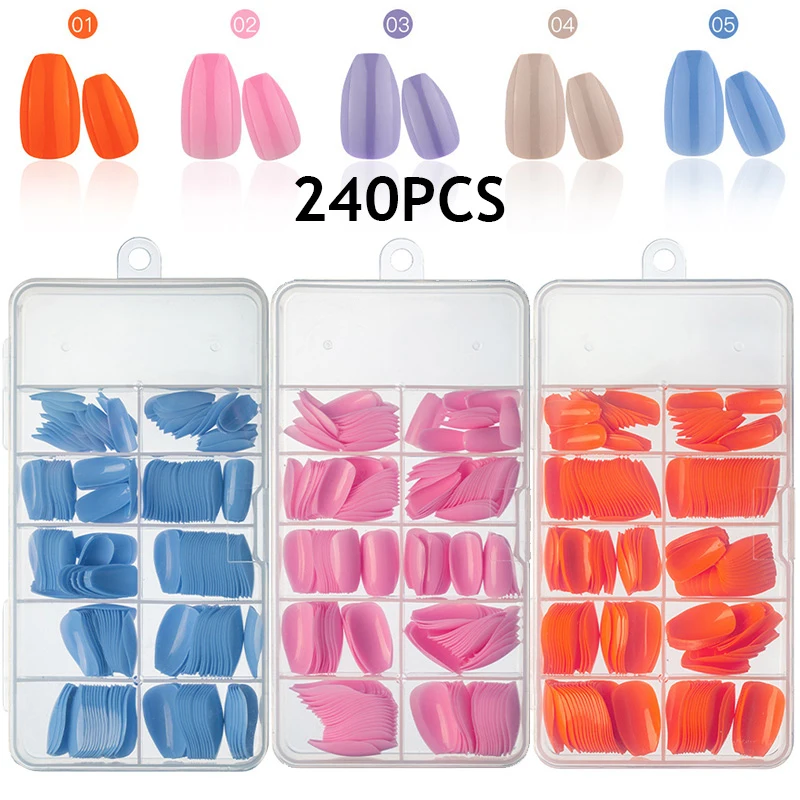 

240 Pcs/Lot False Nail Full Cover Acrylic Nail Decor Short Ballerina Nail Extension Press On Nails Solid Color Manicure