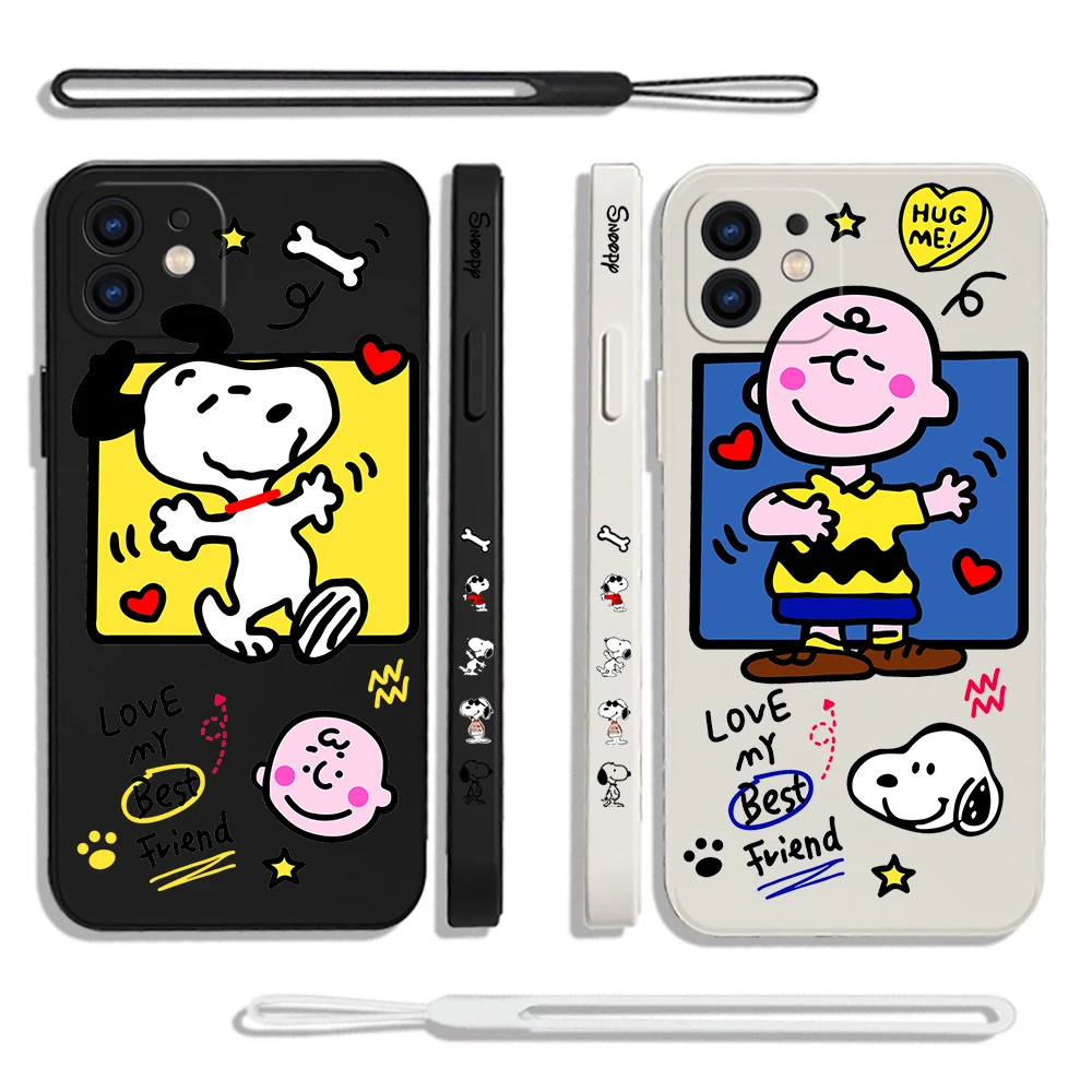 

Snoopies Phone Case For iPhone 14 13 12 11 Pro Max Mini X XR XS MAX SE20 8 7 Plus 6 6S Plus Silicone Cases with Hand Strap