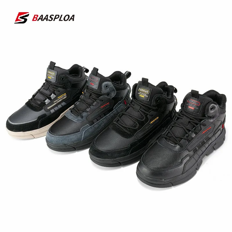 Baasploa Winter Men Leather Comfortable Cotton Shoes Waterproof Warm Outdoor Sneakers Non-slip Wear-resistant  Hiking Shoes