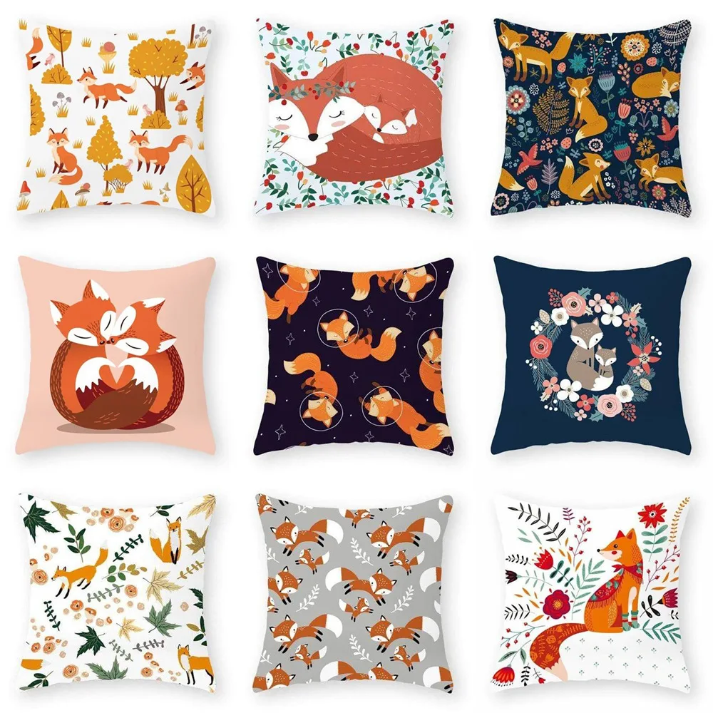 

45x45cm Cartoon Forest Fox Print Square Cushion Cover Anime Floor Pillow Case for Living Room Pillowcase for Home Decor Gifts