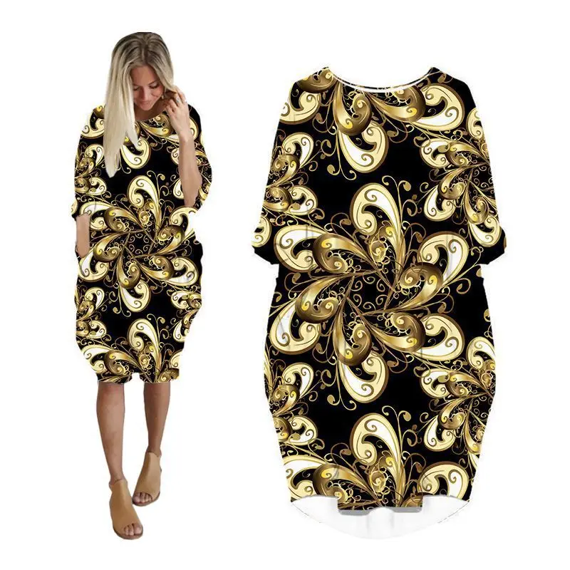 

new summer dresses for women 2023 ladies Long sleeve clothes plus size womans clothing midi female dress chain print floral GT