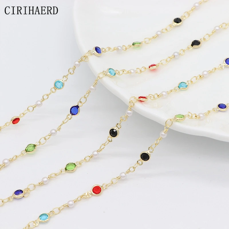 

14K Real Gold Plated Inlaid Zircon Fashion Beaded Chains DIY Jewelry Accessories Supplies Materials Necklace Chain Wholesale