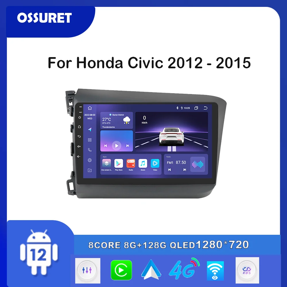 

For Honda Civic 2012 2013 2014 2015 Android Car radio Multimedia Video Player 4G dsp Carplay GPS Stereo Navigation 2din HeadUnit
