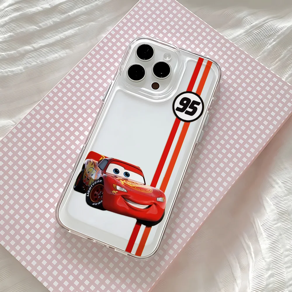 Фото Чехол для телефона HOT Cars L-Lightning M-McQueen для iPhone 17 16 15 14 13 12 11 Mini Pro Max X XR Air Plus, прозрачная задняя крышка №2