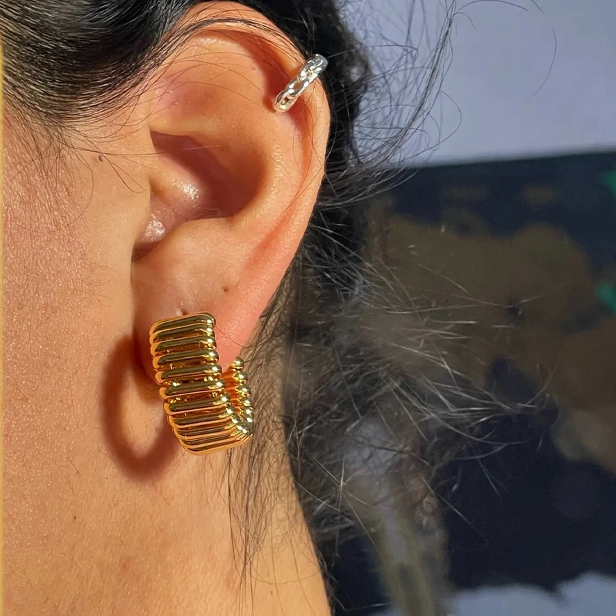 Серьги-кольца HONGTONG золотого цвета с асимметричным рисунком для женщин модные