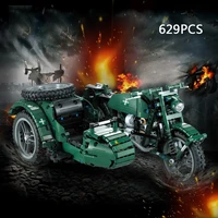 technical rc motorcycle with sidecar tricycle build block world war military motor ww2 vehicle model brick remote control toys