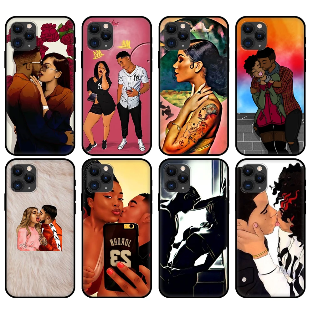 

Черный чехол из ТПУ для iphone 5 5s se 6 6s 7 8 plus x 10, чехол для iphone XR XS 11 pro MAX, чехол Arte, Африканский, поцелуй для пар