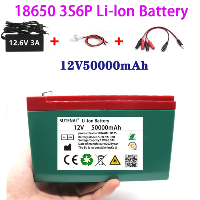 

2023 New 3S6P 12V 50Ah 18650 Lithium Battery Pack Built-in BMS 30A High Current Suitable,For Sprayer Electric Vehicle Battery