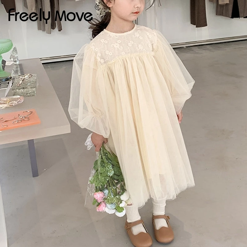 

Freely Move 2022 Infant Girls Summer Spring Dresses Gowns For 1-8Y Lace Floral Tulle Princess Party Fairy Tutu Casual Vestidos