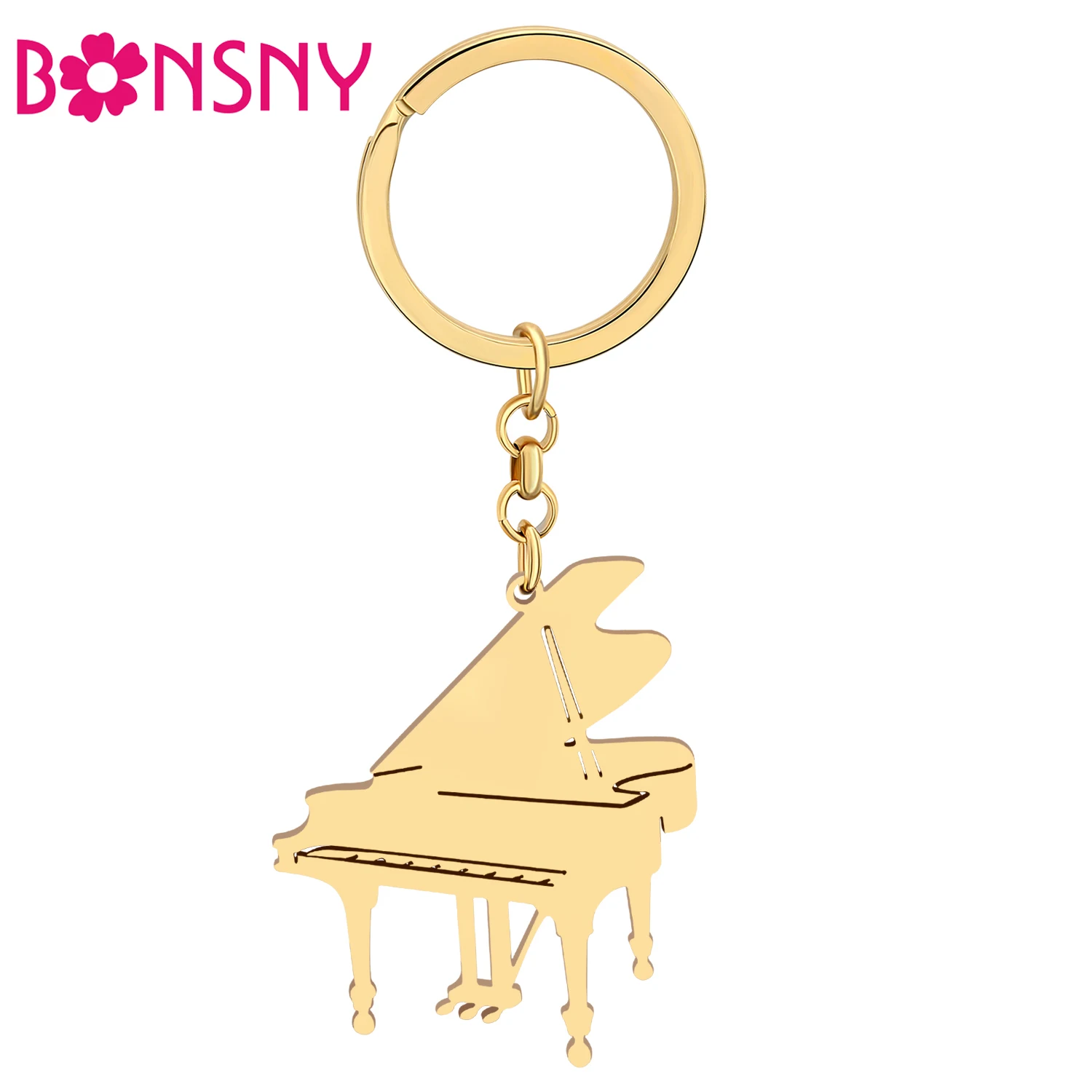 

Bonsny Stainless Steel Gold-plated Classical Piano Keychains Fashion Decorations Bag Charm Keyring Key Chain For Teen Women Gift