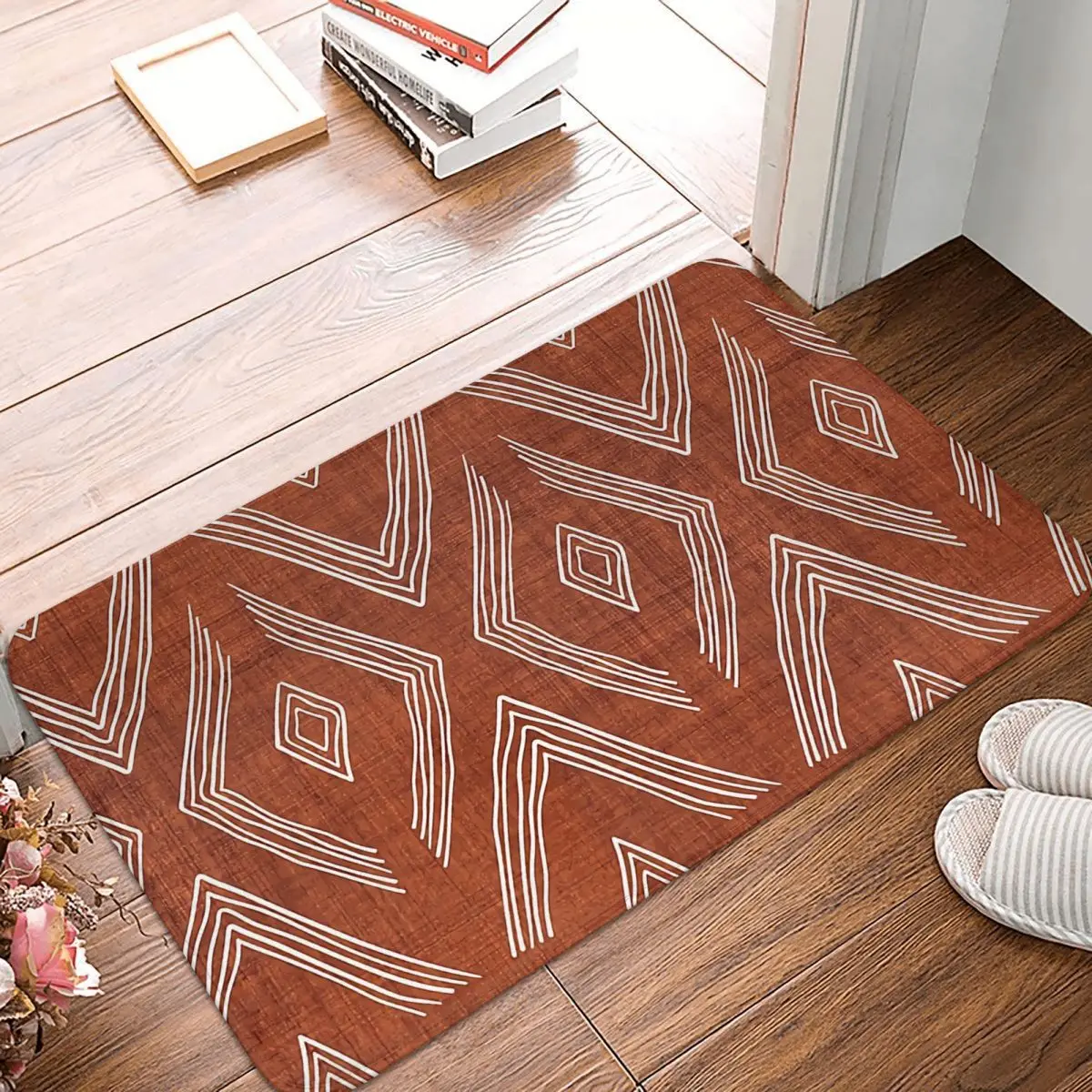 

Line Art Bath Non-Slip Carpet Birch In Rust Living Room Mat Welcome Doormat Floor Decor Rug