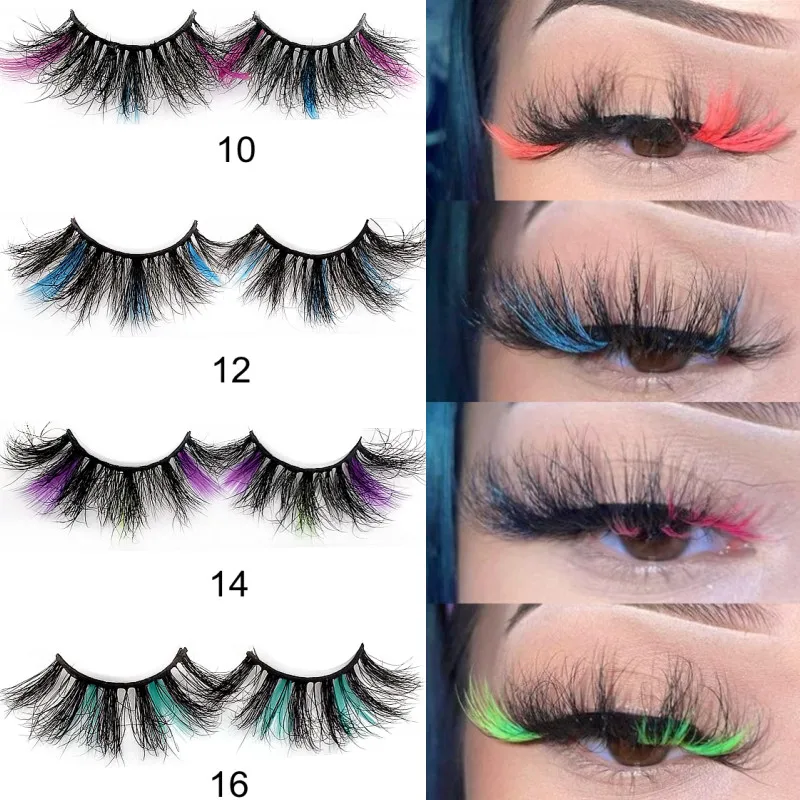 

25 мм драматические цветные норковые ресницы оптом 6D натуральные красочные накладные ресницы макияж флуоресцентные цветные ресницы