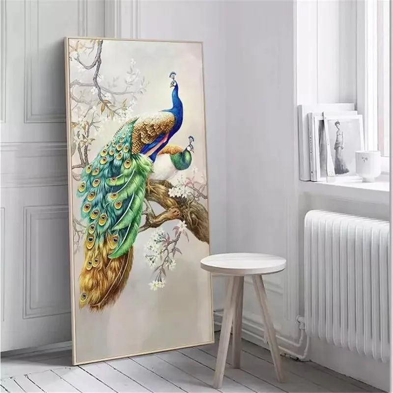 Пользовательские обои 3d фреска papier peint цветок богатая картина маслом павлин