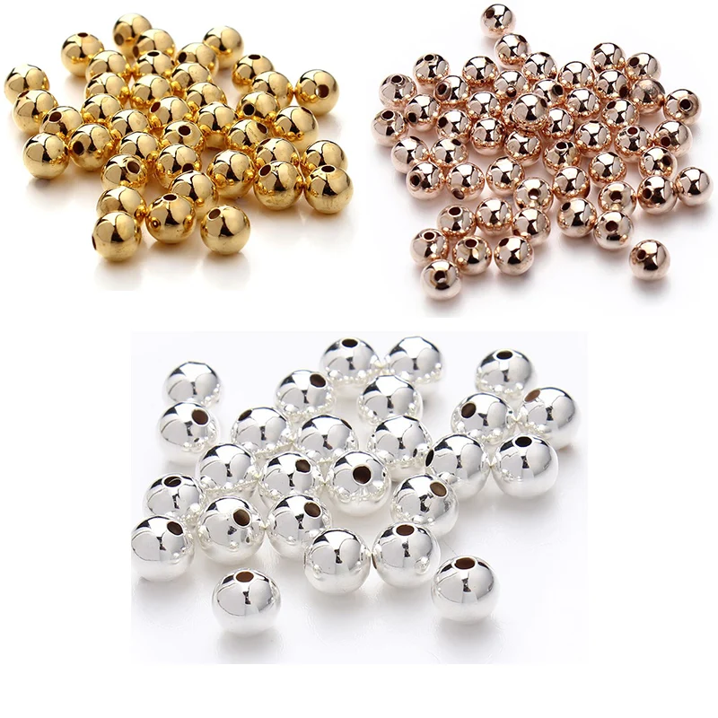 

100pcs/Lot Copper Round Spacer Beads 3/4/6/8mm Round Gold/Rose Gold/Silver Color Loose Beads For DIY Jewelry Making Findings