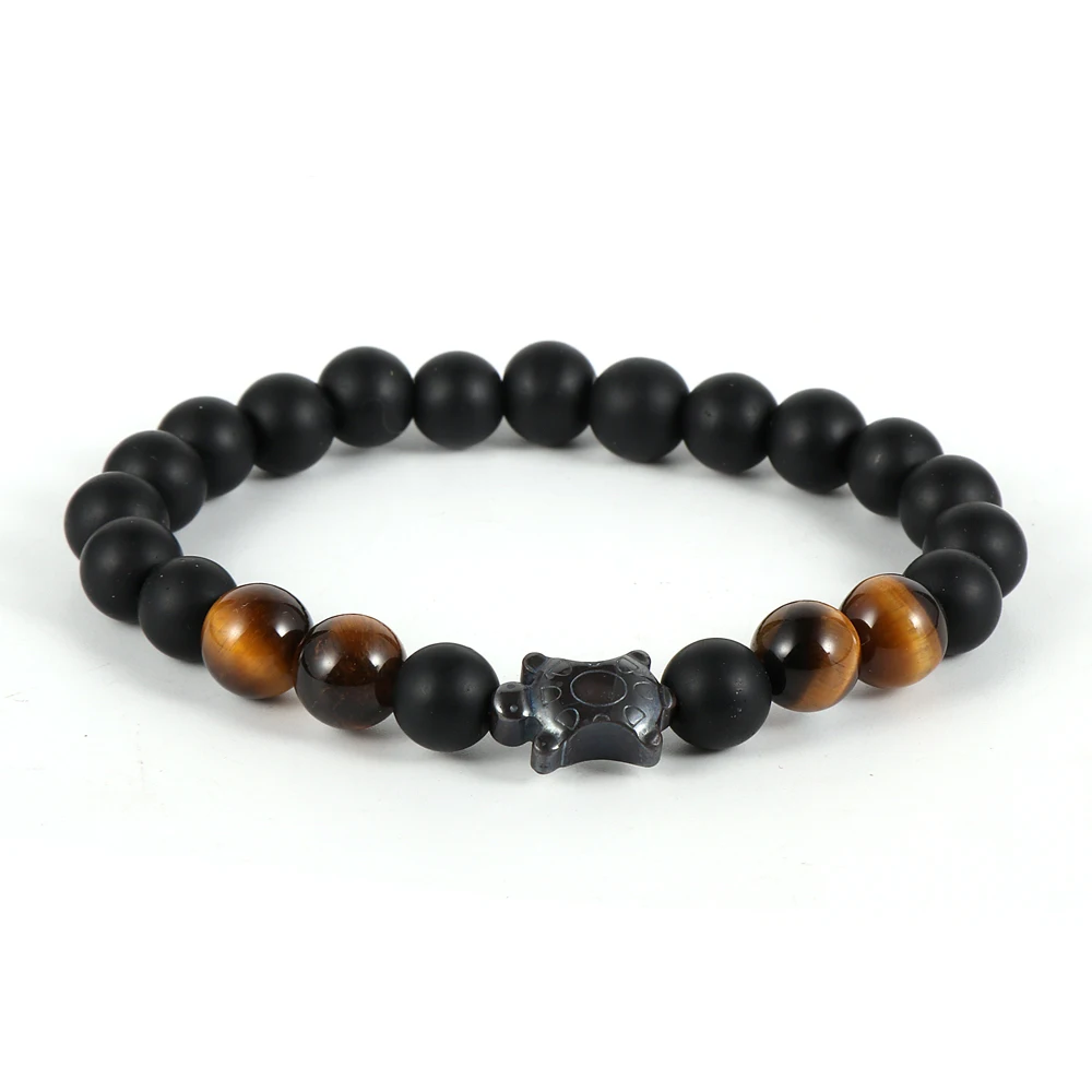 

11 Styles Black Matte Stone Beads Bracelet for Man Hematite Turtle Charms Turquoise Tiger Eye Gemstone Women's Stretch Bracelets