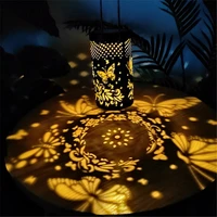 retro solar lantern light outdoor garden waterproof chandelier hollow butterfly projection lampwith ground plug