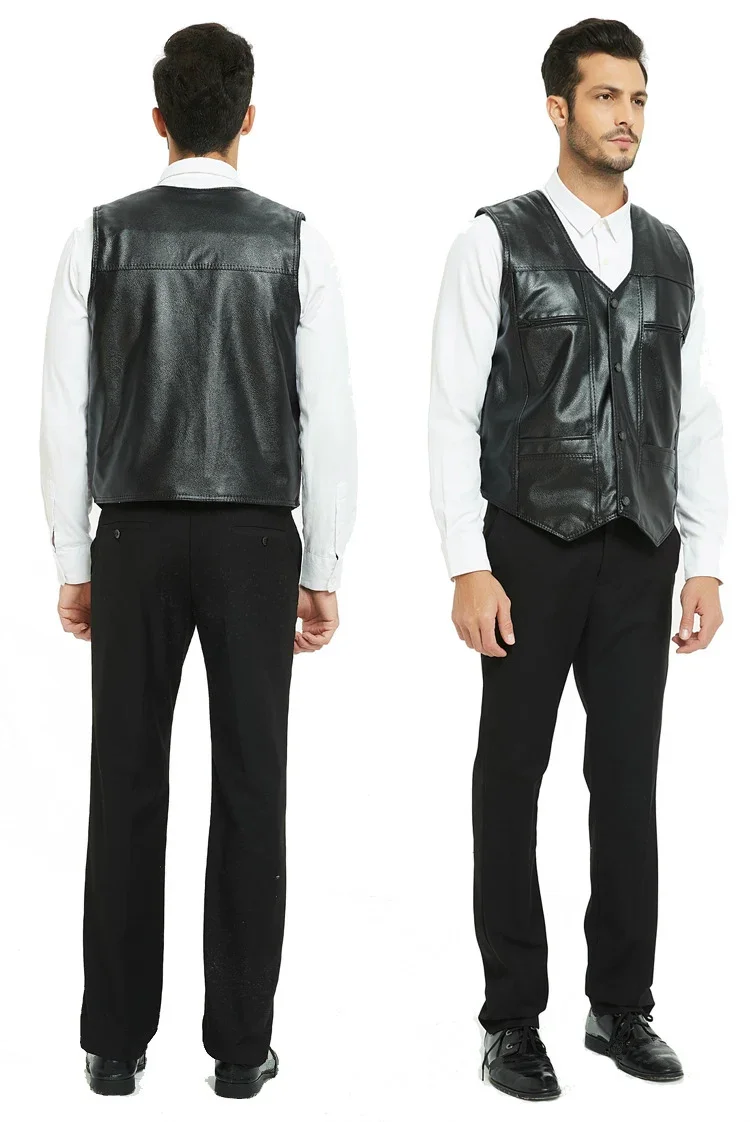 Осень-зима бархатная ткань толстый черный кожаный жилет мужской мотоциклетный
