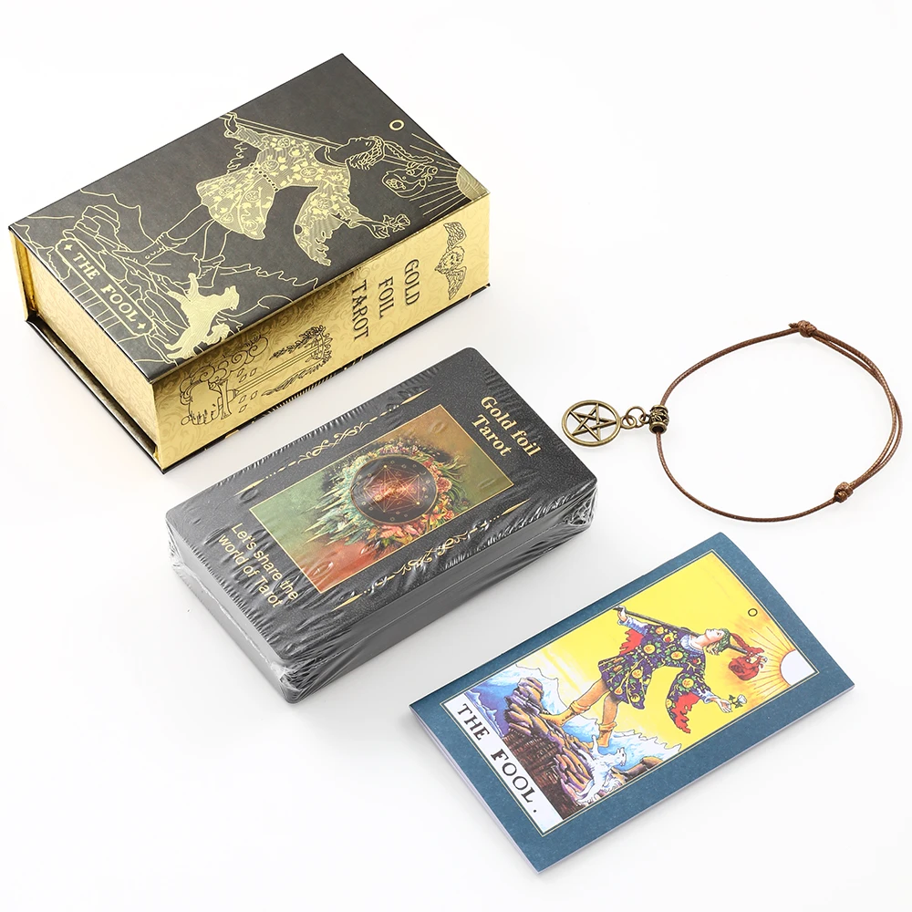 

12 * 7cm Tarot Gift Box Luxury Set Universe Black Gold Foil PVC Waterproof and Wear-resistant Board Game Card Divination Card