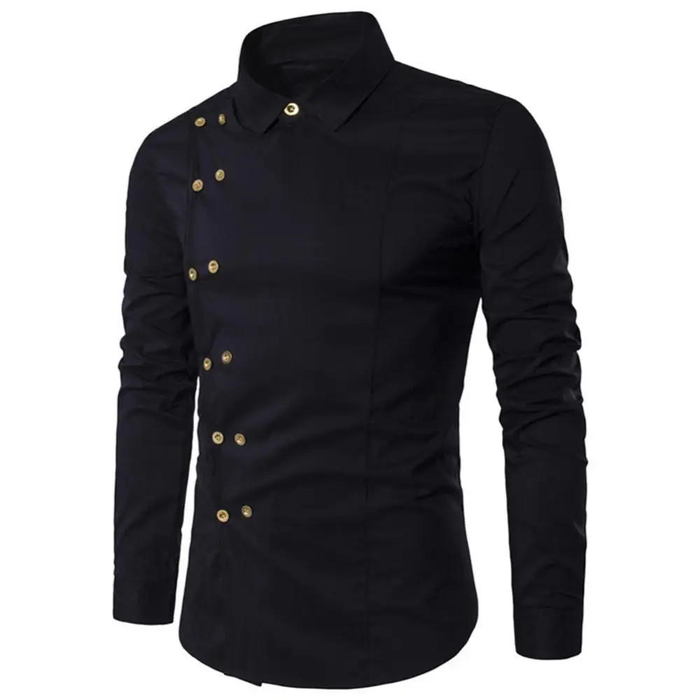 

Cotton Shirt Slim Casual Turn Down Collar Long Sleeve Men Men's Shirt Top Buttons Tops Men's Shirts Diagonal Double-breasted Spr