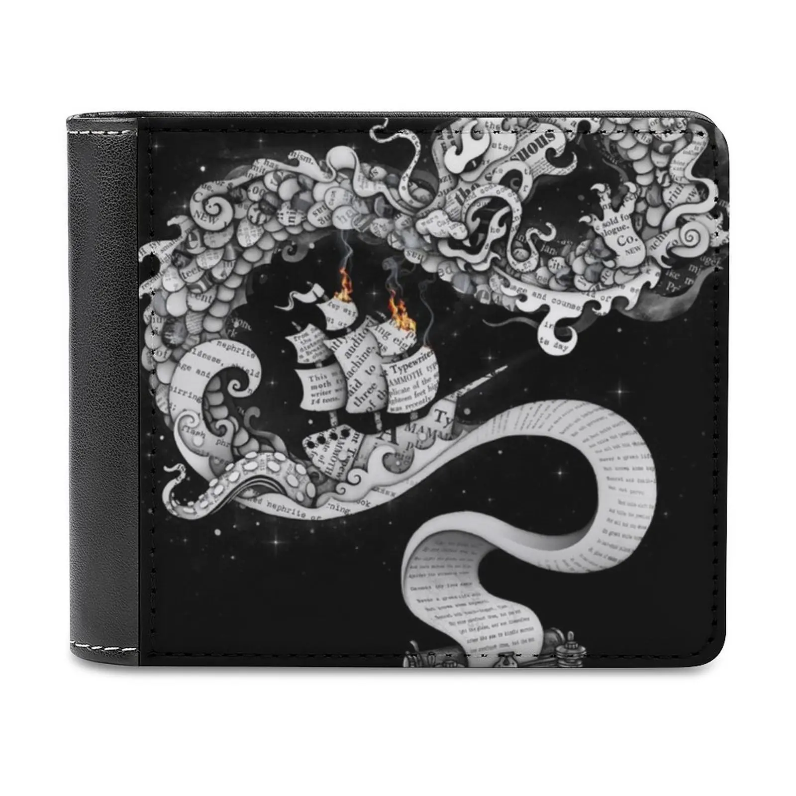 

Unleashed Imagination New Men Wallets Pu Leather Men Purse High Quality Male Wallet Dragon Ship Fire Surreal Collage Waves